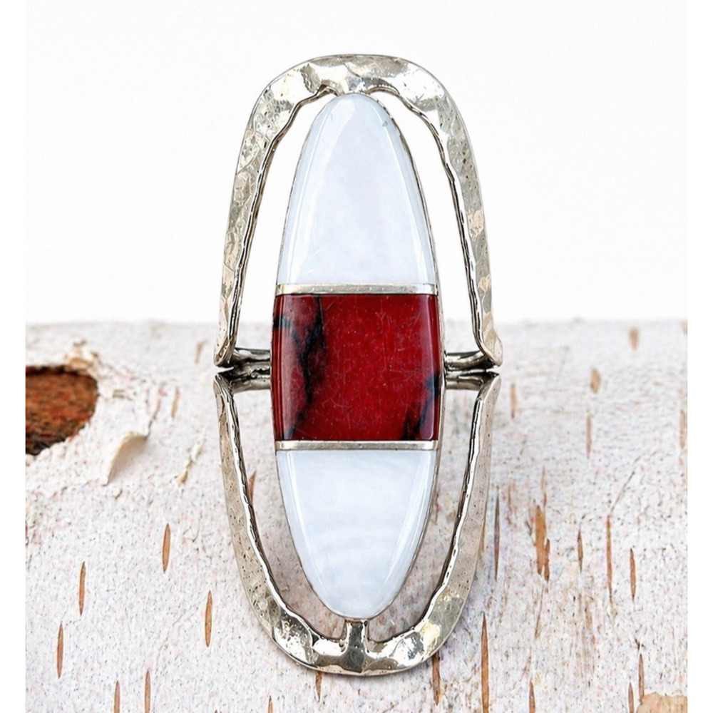 Taxco Sterling Silver Flip Ring 925 Reversible Onyx Jasper Inlay Size 5.5